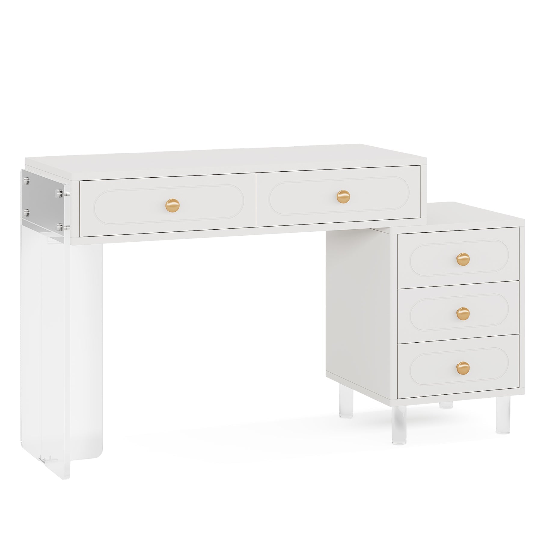 Extendable Makeup Vanity with 5-Drawer and Acrylic Base and Legs(Without Mirror) Tribesigns