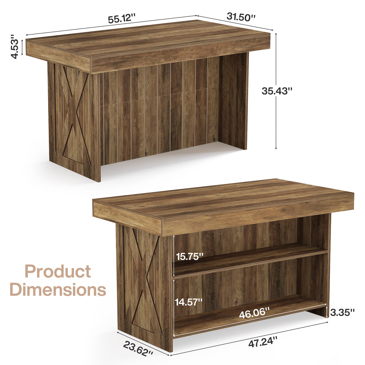 55.12" Bar Table, 3-Tier Home Bar Unit with Storage Shelves for Kitchen