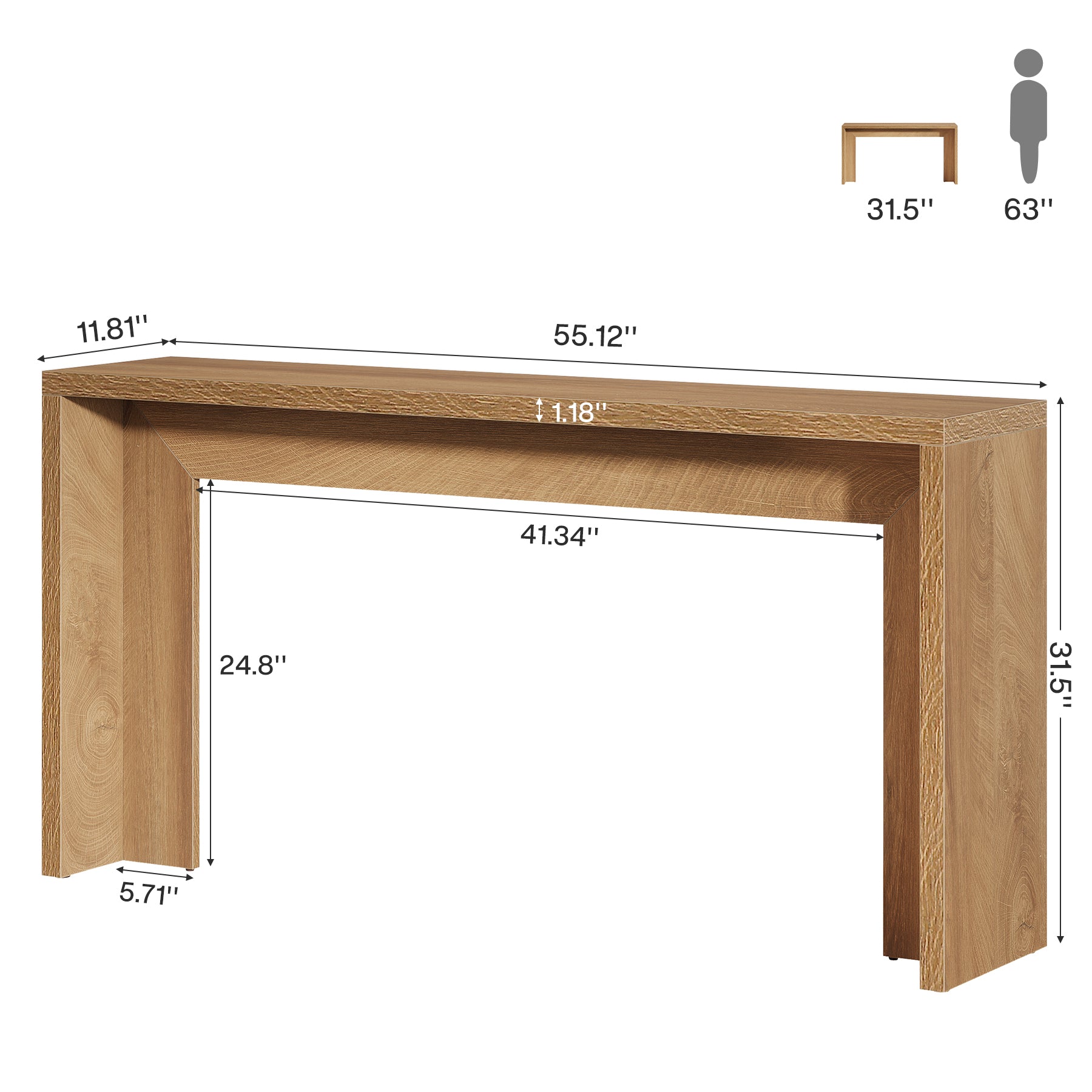 55" Farmhouse Console Table, Narrow Entryway Sofa Table for Living Room