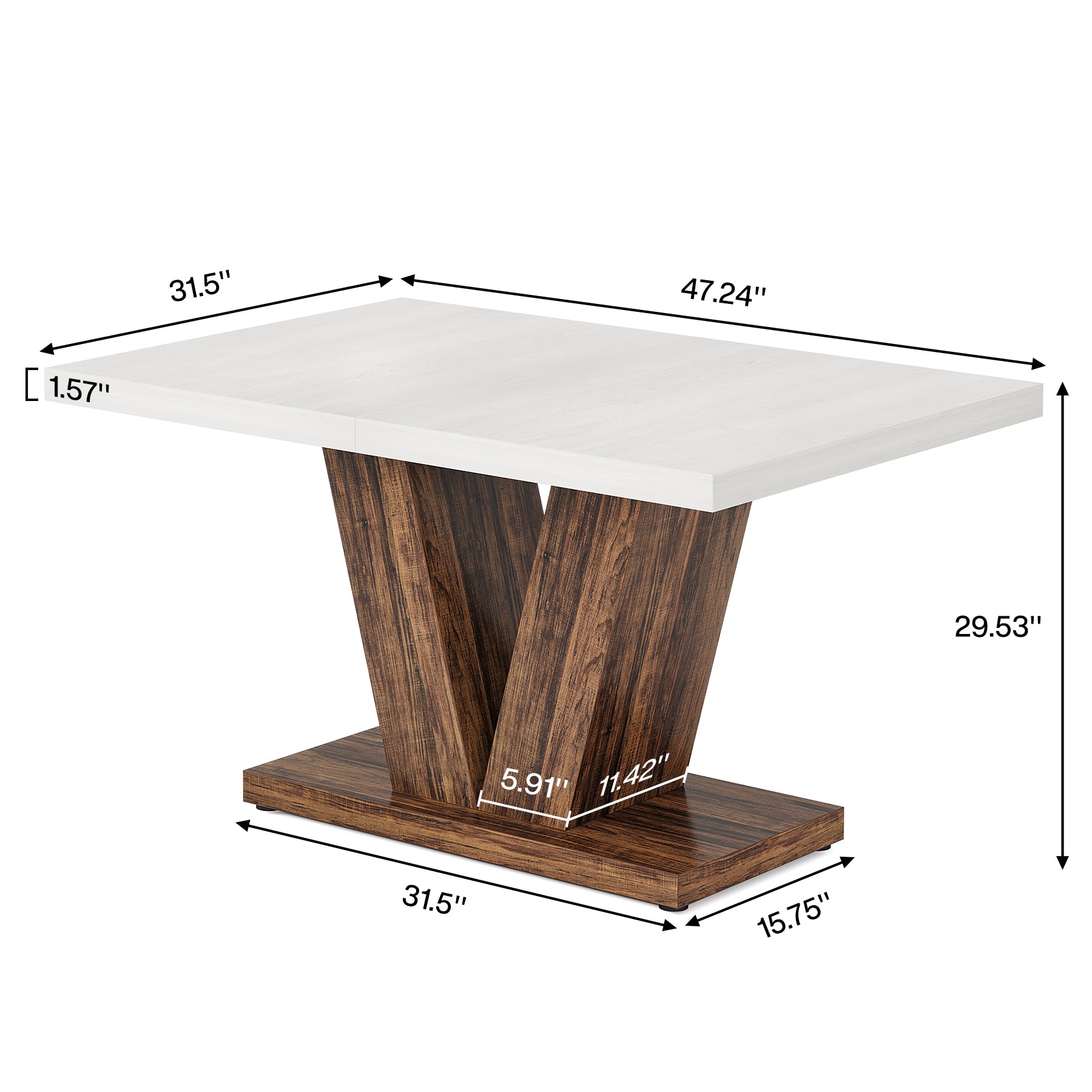 47" Dining Table, Farmhouse Wooden Kitchen Dinner Table with Duty Pedestal