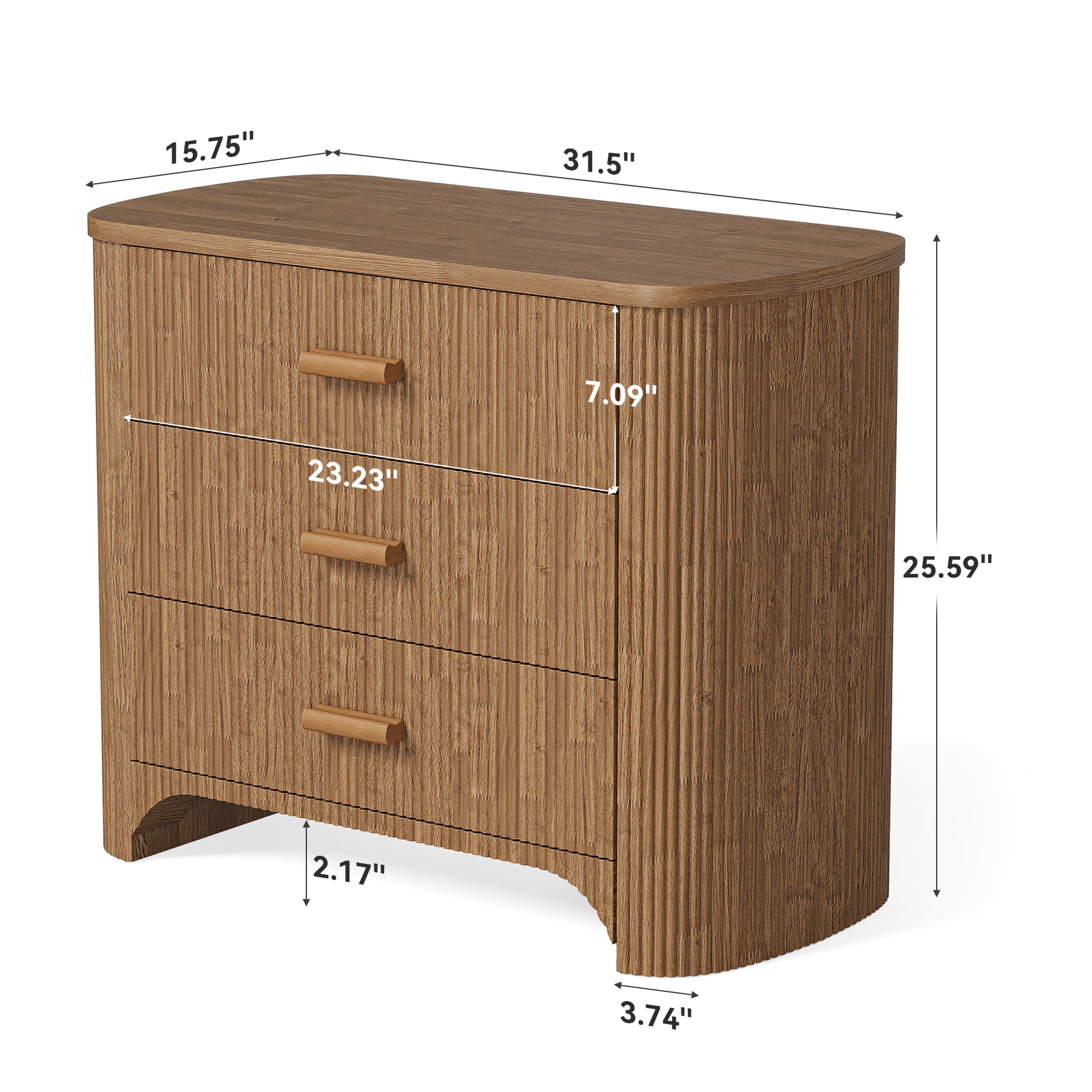 Oversized Nightstand with 3 Drawers, 31.5" Bedside Table for Bedroom