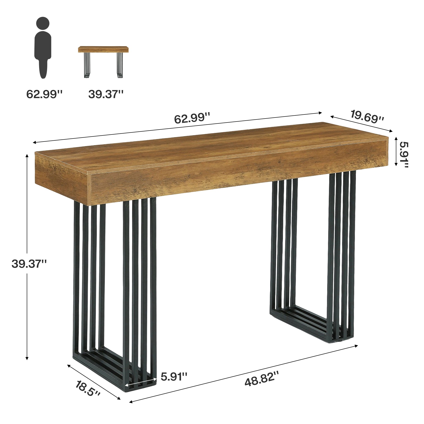 63" Bar Table, Industrial Counter-Height Table with Metal Frame for Bistro, Kitchen