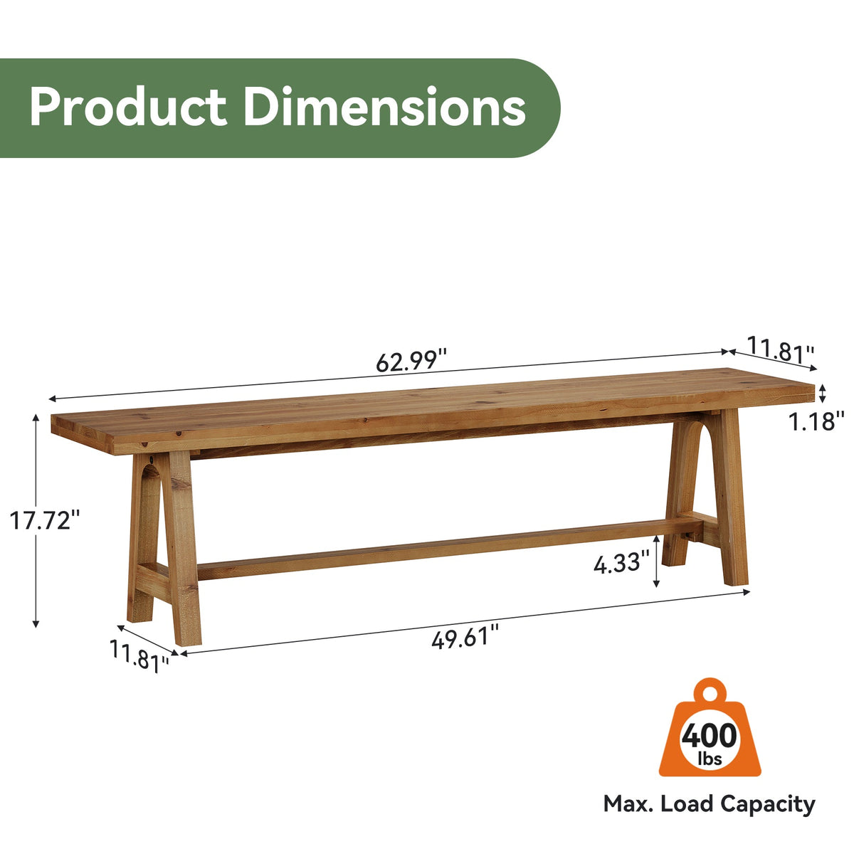 63" Solid Wood Entryway Bench,, Narrow Shoe Bench for Hallway, Mudroom