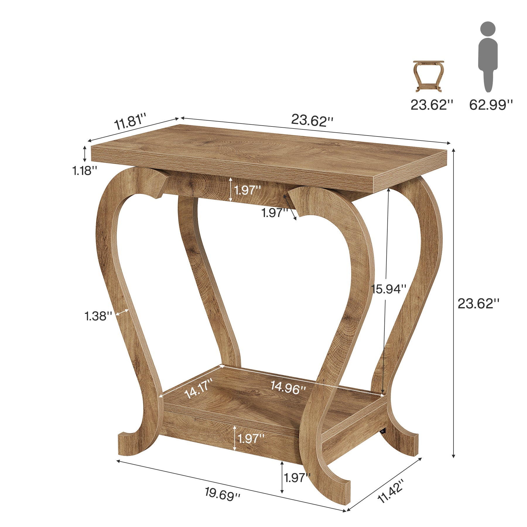 2-Tier End Table, Narrow Accent Side Table with with Storage Shelves