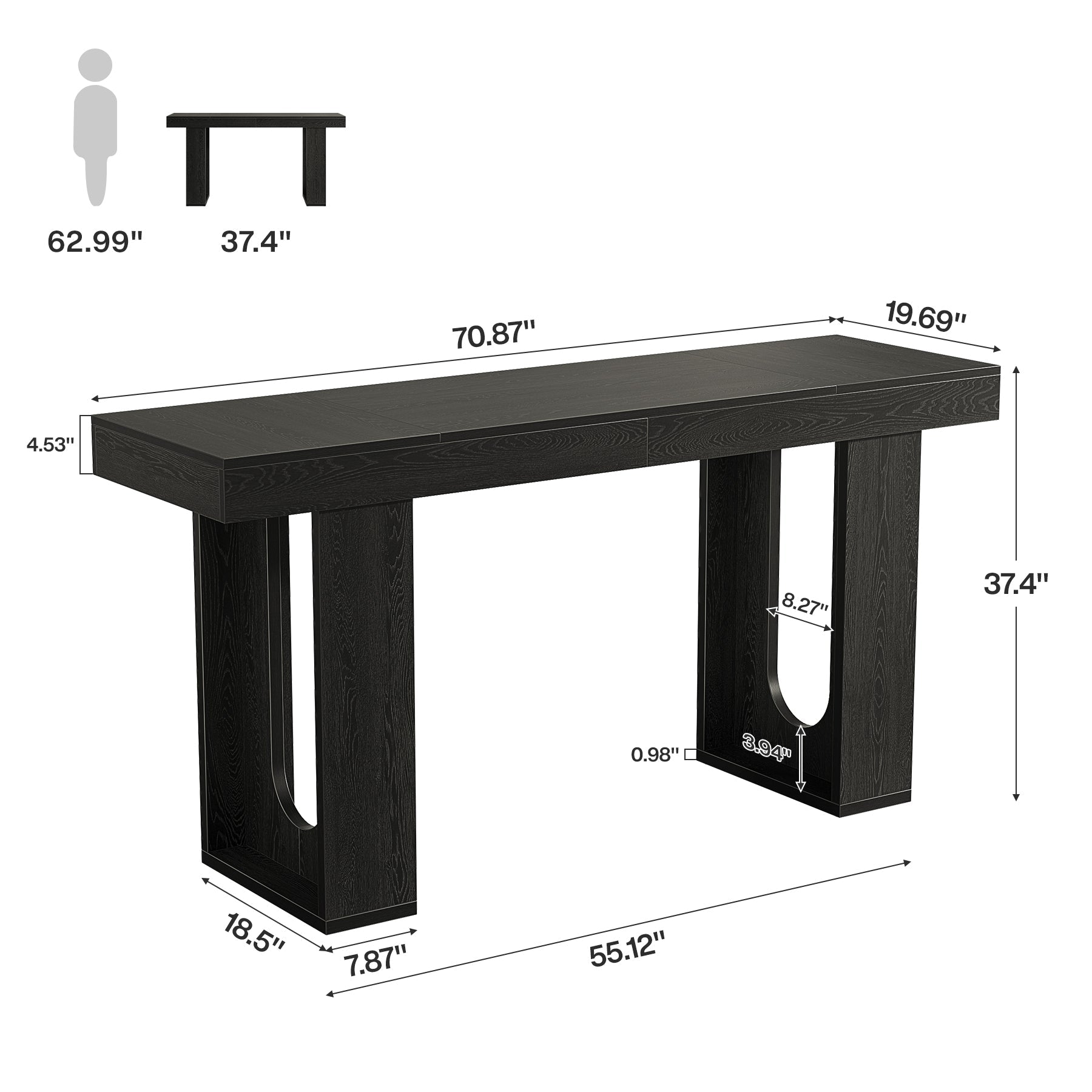 70.9" Long Bar Table, Rectangular Counter Height Pub Table Home Coffee Bar Unit