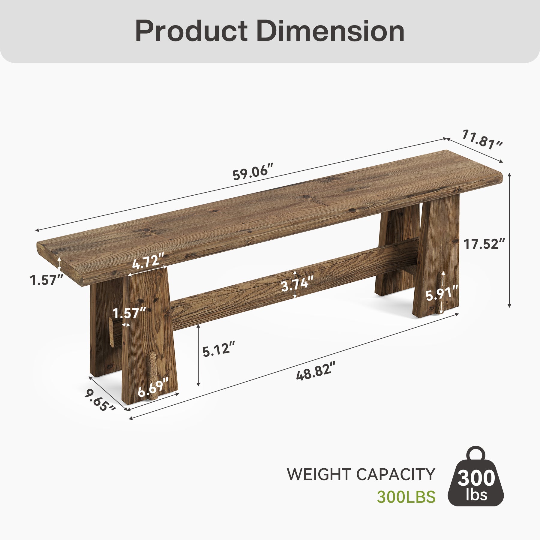 59" Wood Entryway Bench, Traditional Hallway Bench End of Bed Bench