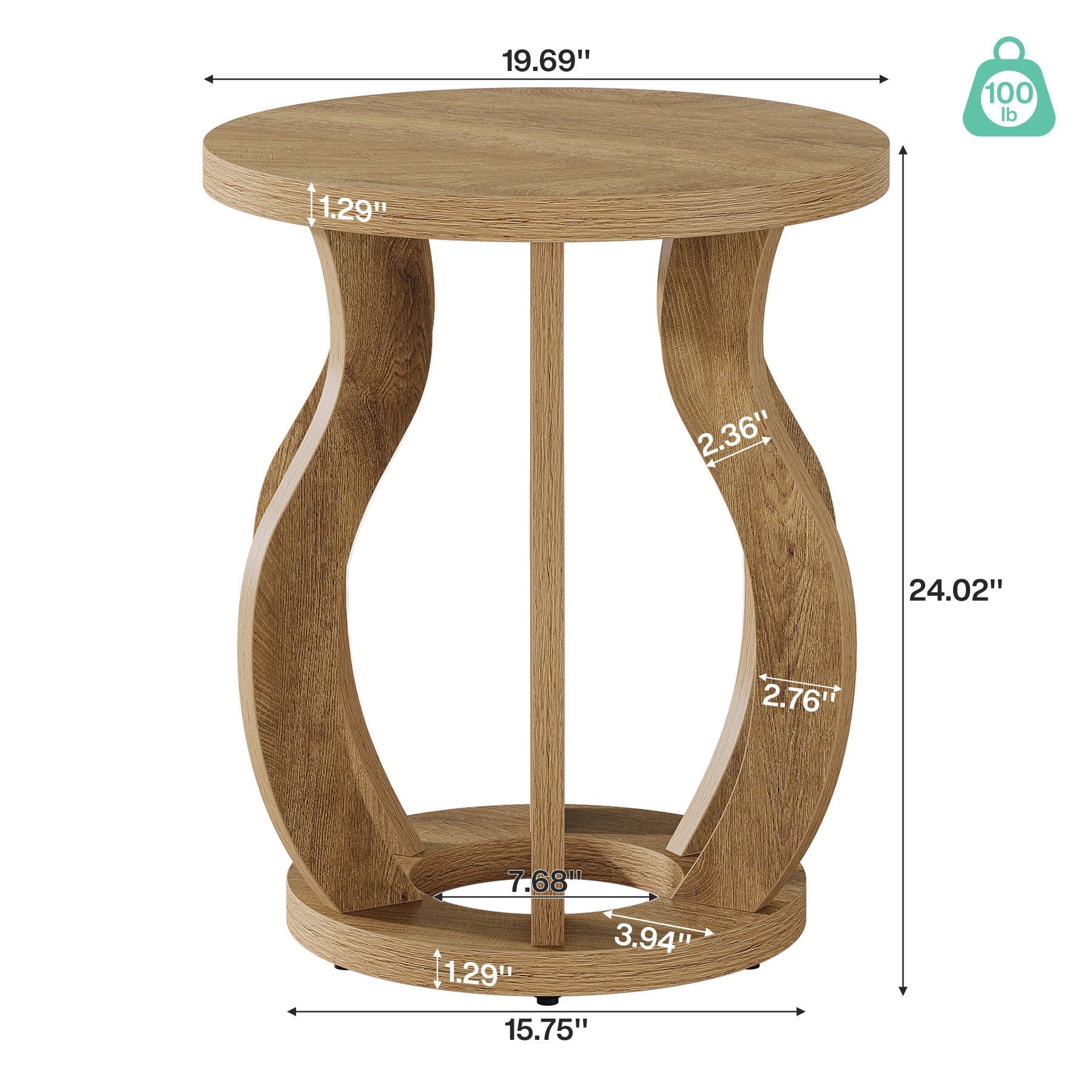 19.69" Round End Table, Curved Side Table Nightstand for Small Spaces