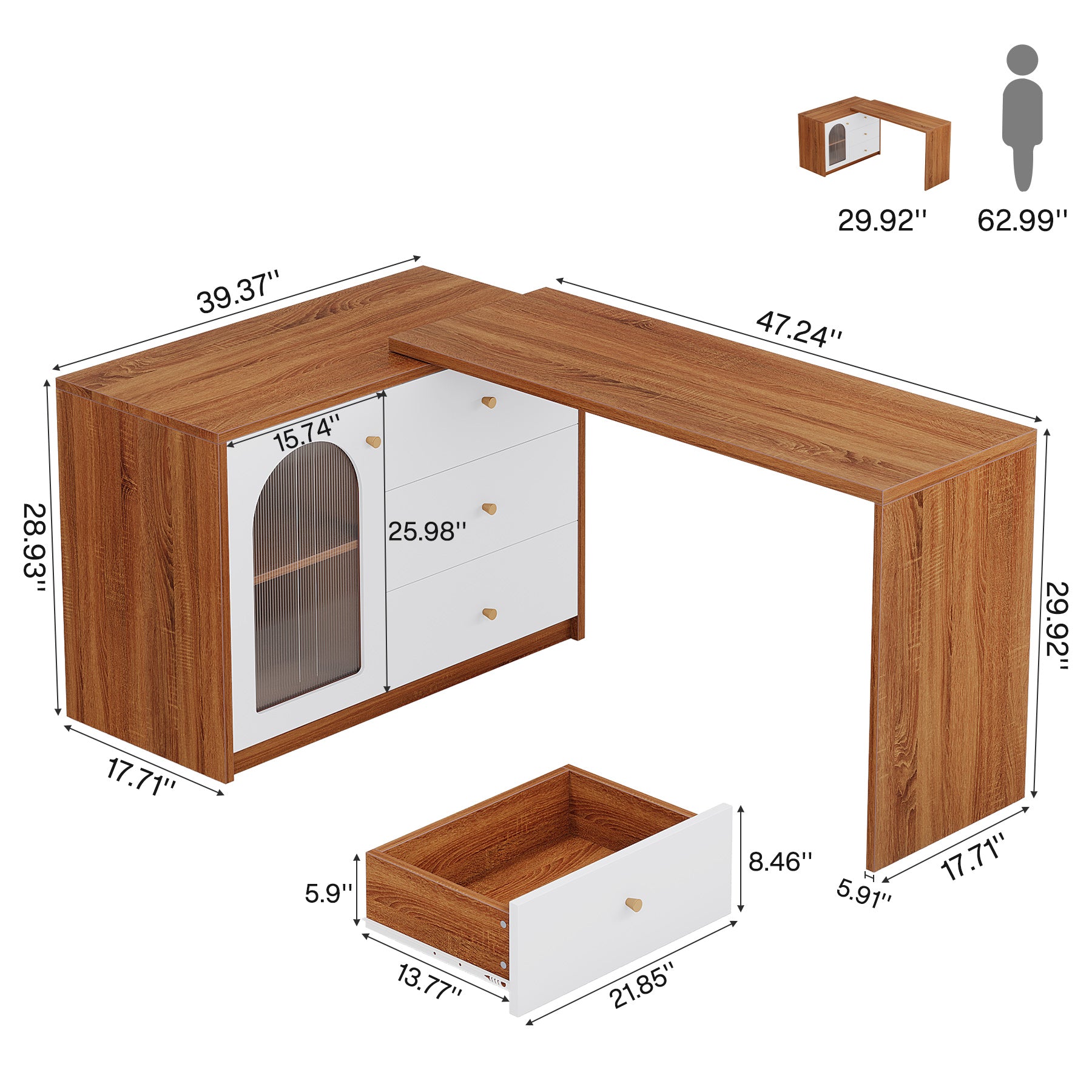 L-Shaped Computer Desk, Corner Office Desk with Reversible Storage Cabinet