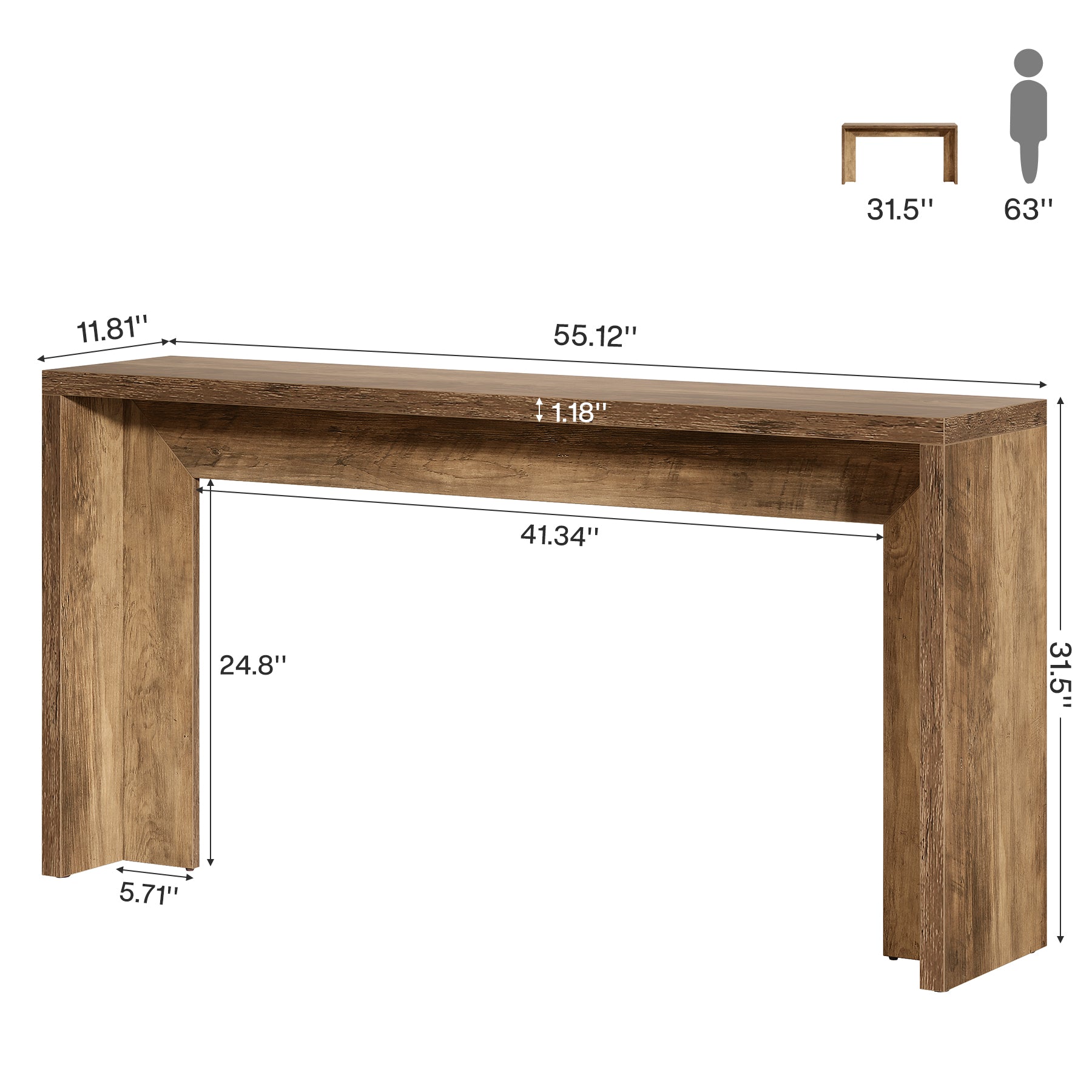 55" Console Table, Farmhouse  Hallway Sofa Table Behind Couch