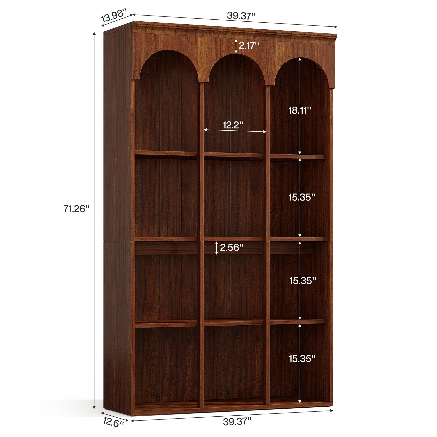 71" Tall Arched Bookshelf, 5-Tier Freestanding Bookcase Display Rack