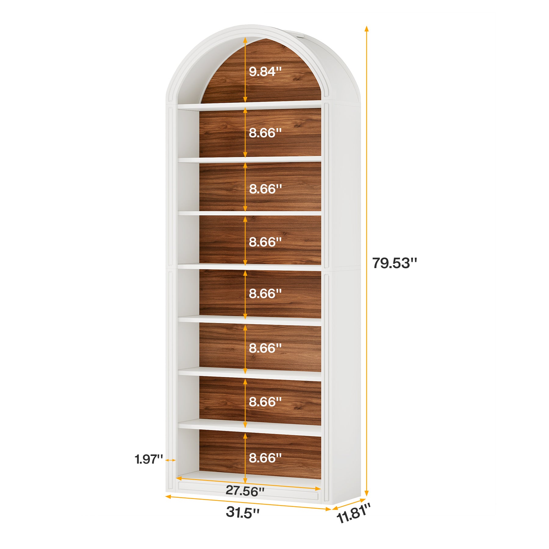 6-Tier / 8-Tier Bookshelf, Wooden Arched Bookcase Display Shelving Unit