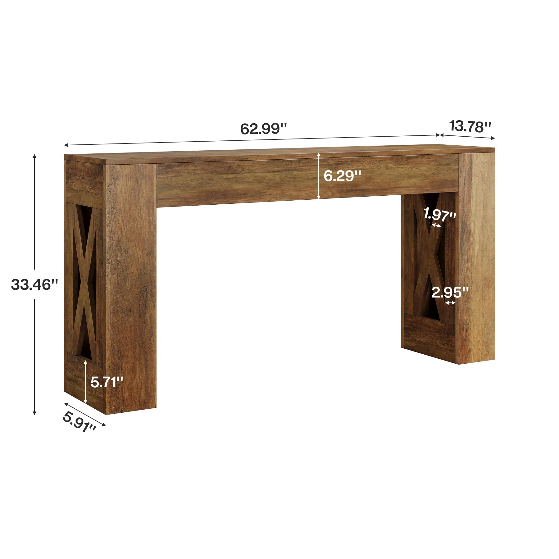 63" Console Table, Narrow Sofa Table with 2 Drawers and X-Shaped Legs