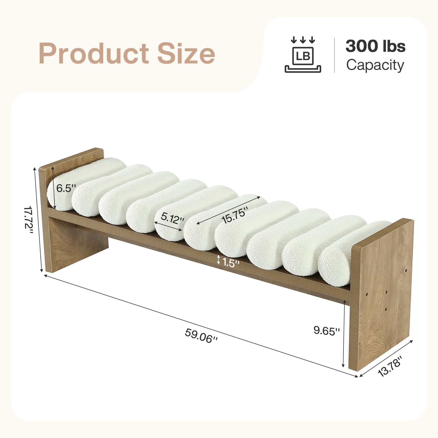 59'' Entryway Bench with Boucle Cushion, Upholstered Fabric End of Bed Bench for Hallway