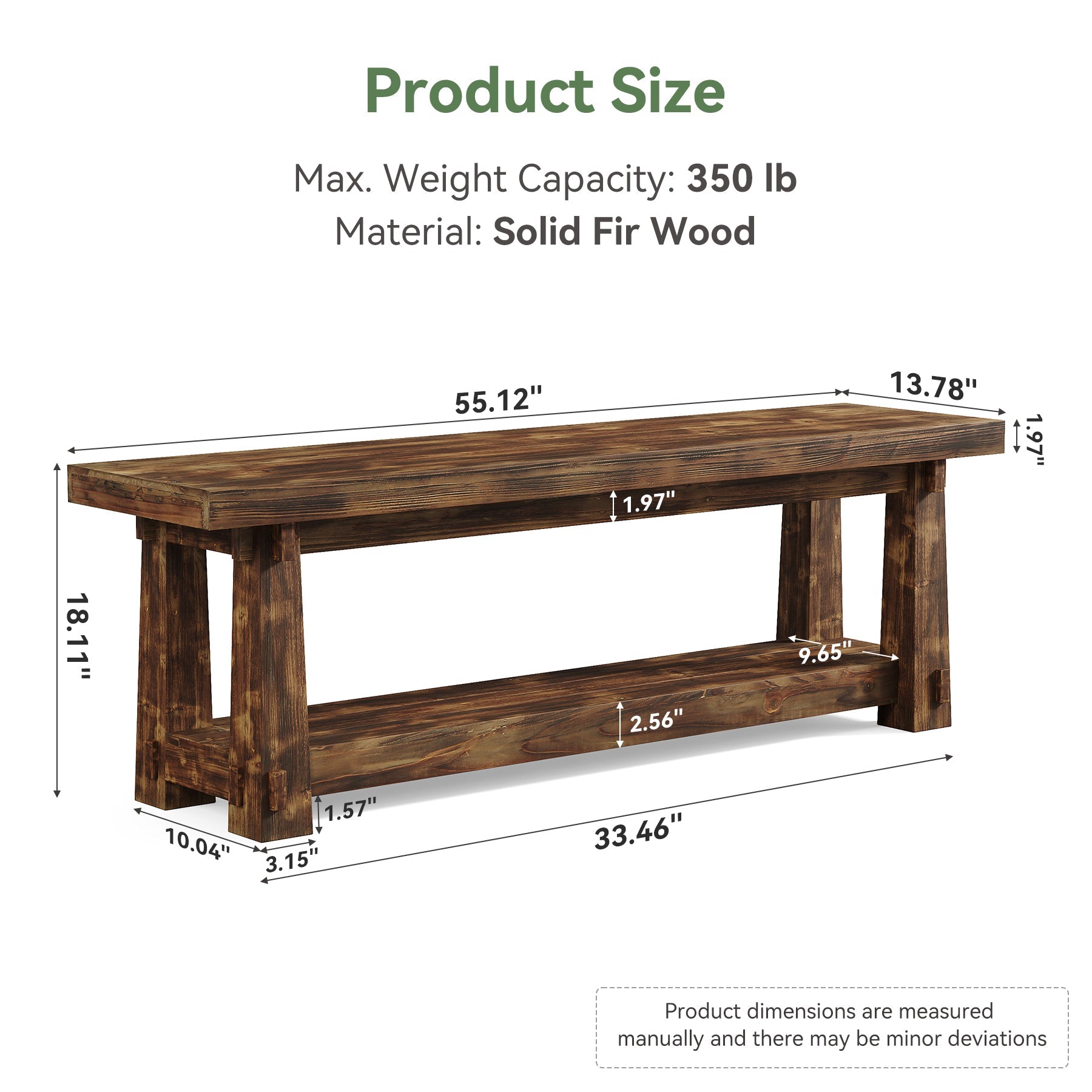 Solid Wood Entryway Bench, 55" Shoe Bench with Open Shelf for Hallway
