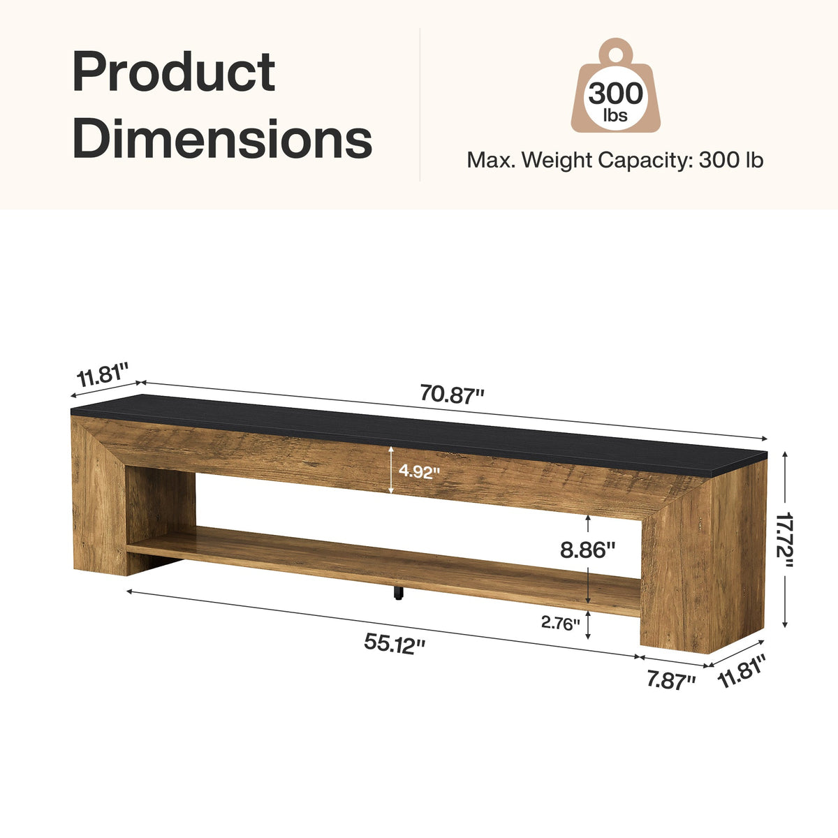 71" Entryway Bench with Shoe Storage, Farmhouse Shoe Bench with 2 Shelves