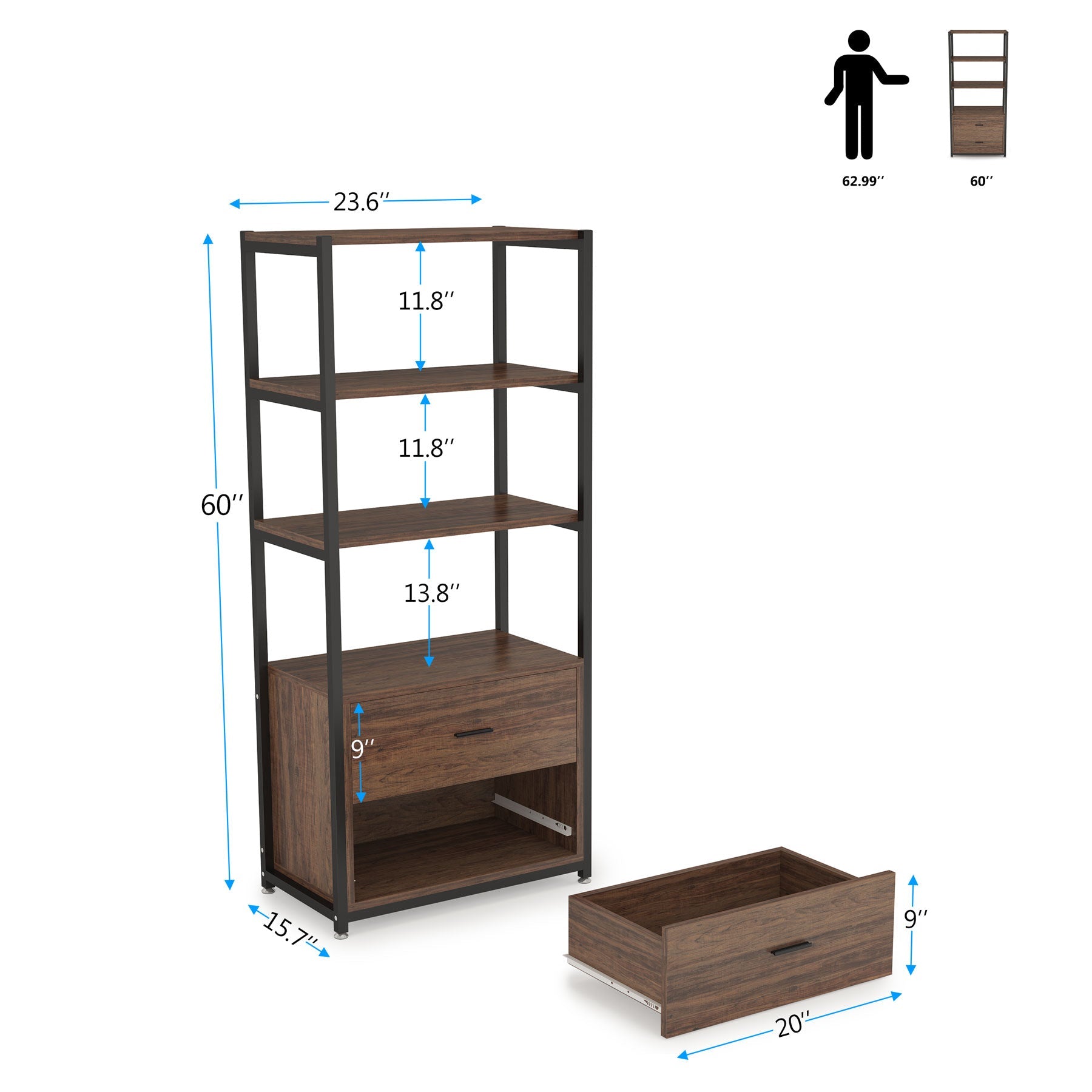 Tribesigns Bookshelf, Rustic Etagere Bookcase with Drawers & Shelves Tribesigns
