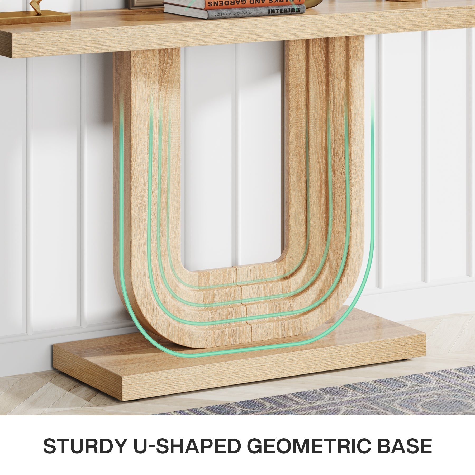 Farmhouse Console Table, 39" Wood Entryway Table with Geometric Base Tribesigns