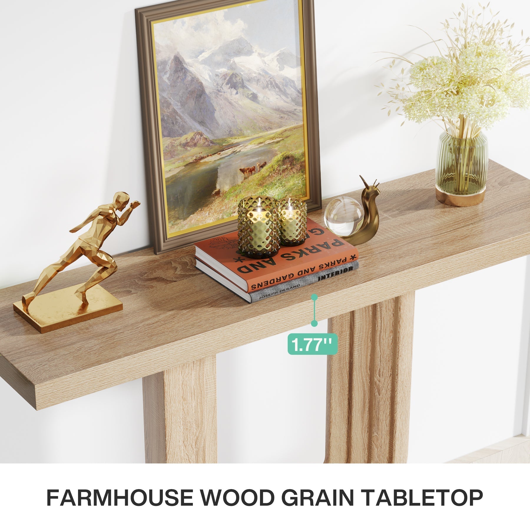 Farmhouse Console Table, 39" Wood Entryway Table with Geometric Base Tribesigns
