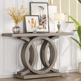 Farmhouse Console Table, 55" Hallway Sofa Table With Geometric Base Tribesigns 3