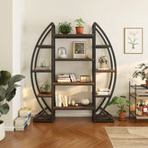 Industrial Bookshelf, Oval Triple Wide Etagere Bookcases Display Shelves Tribesigns 3