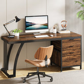 Industrial Computer Desk, 59" Study Desk with Reversible Drawer Cabinet Tribesigns 3