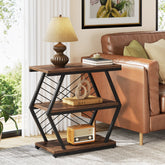 Industrial End Table Side Table with 3 Storage Shelves & Metal Frame Tribesigns 3
