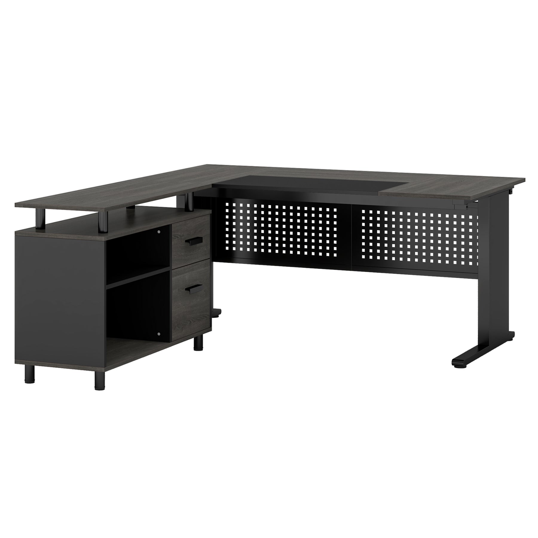 Industrial L - Shaped Desk, 63" Computer Executive Desk with File Cabinet Tribesigns