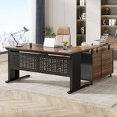 Industrial Black L - Shaped Desk, 63" Computer Executive Desk with File Cabinet Tribesigns 3
