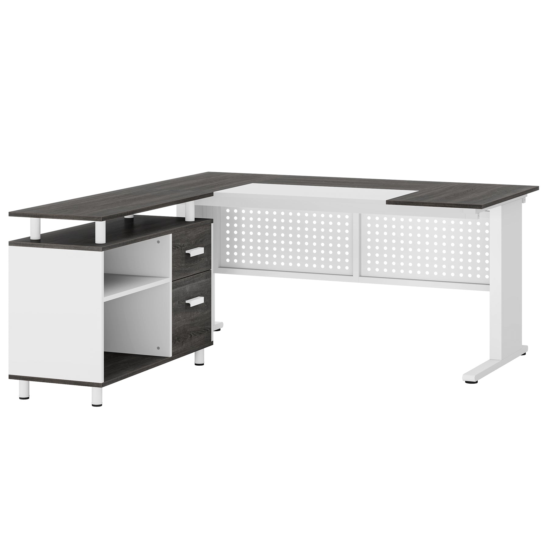 Industrial L - Shaped Desk, 63" Computer Executive Desk with File Cabinet Tribesigns