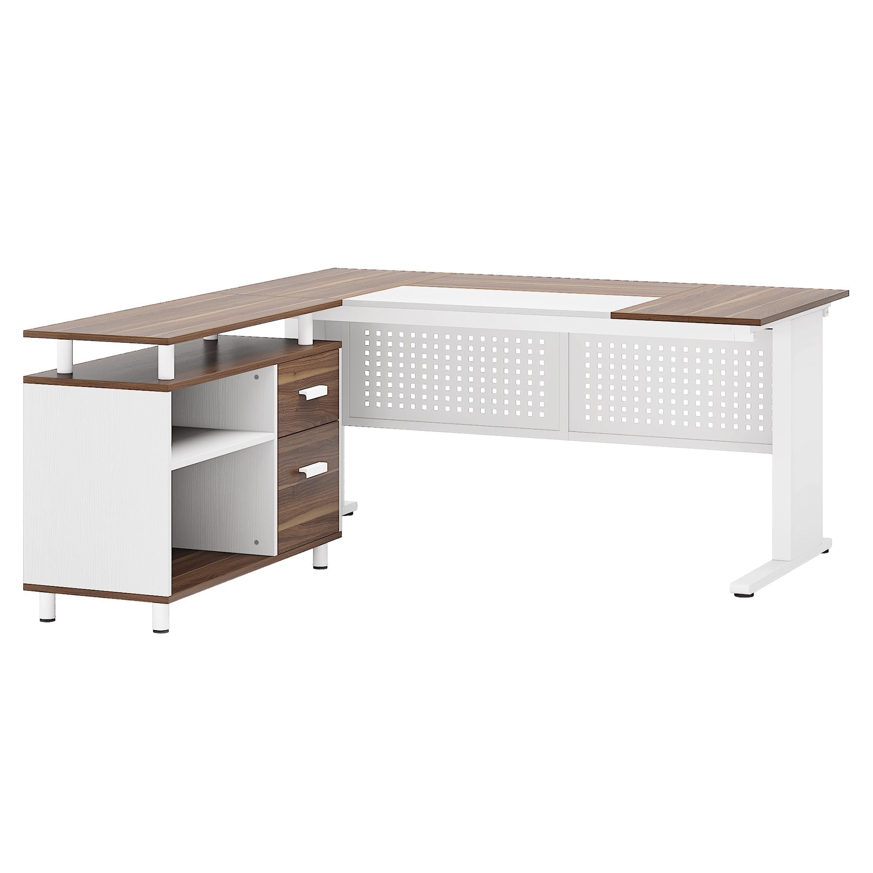 Industrial L - Shaped Desk, 63" Computer Executive Desk with File Cabinet Tribesigns