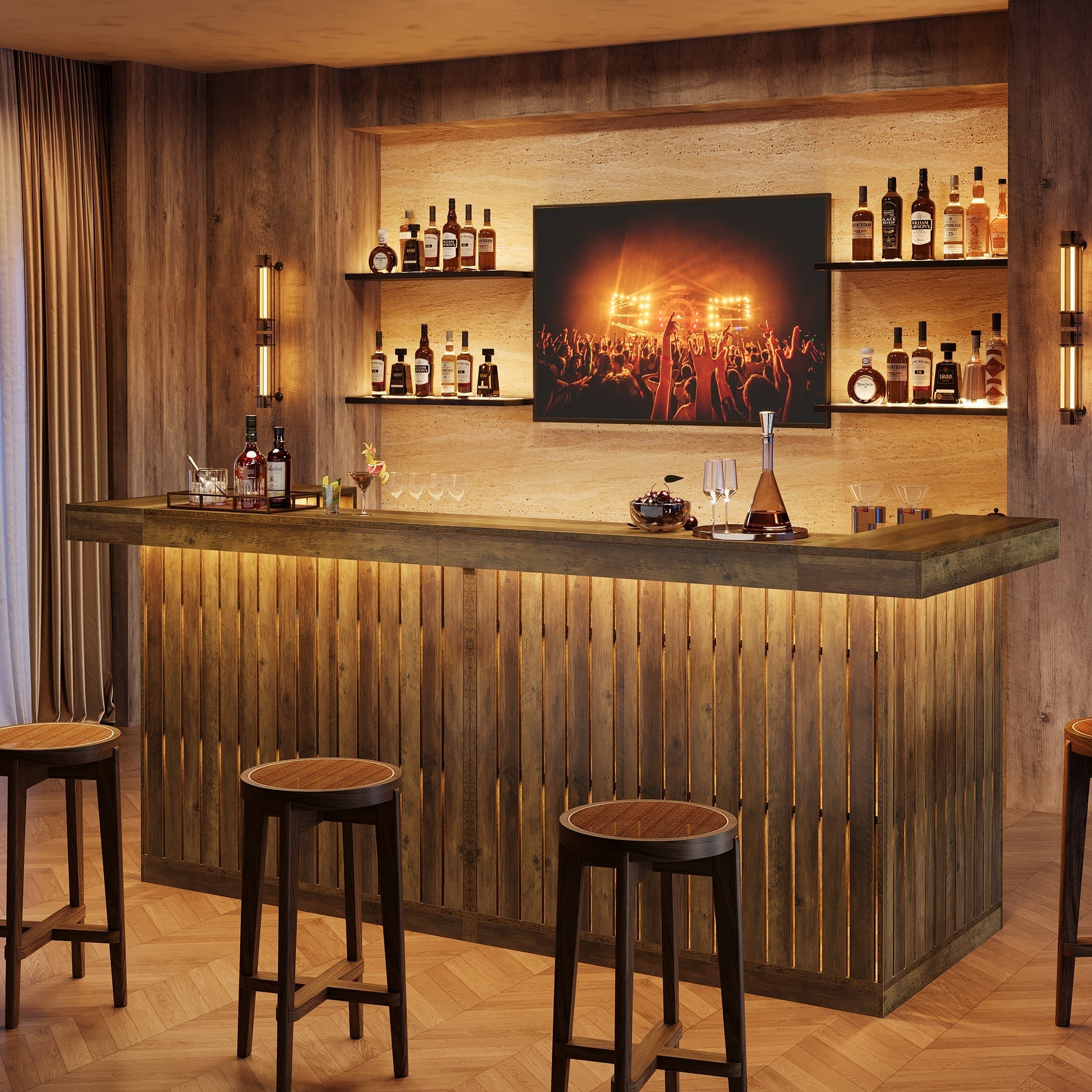 L - Shaped Bar Unit, 4 - Tier Corner Liquor Bar Table with Storage Shelves Tribesigns
