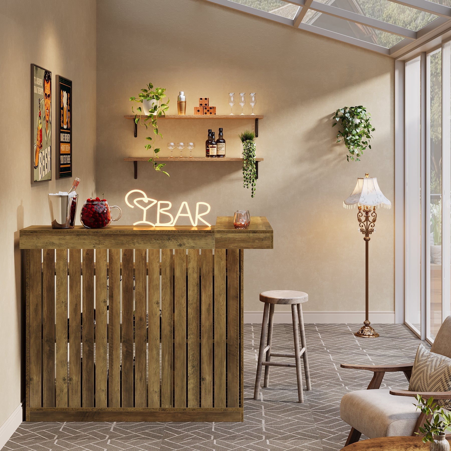 L - Shaped Bar Unit, 4 - Tier Corner Liquor Bar Table with Storage Shelves Tribesigns