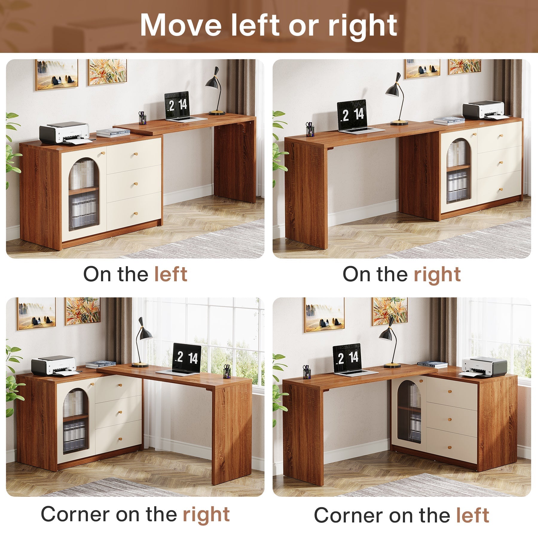 L - Shaped Computer Desk, Corner Office Desk with Reversible Storage Cabinet Tribesigns