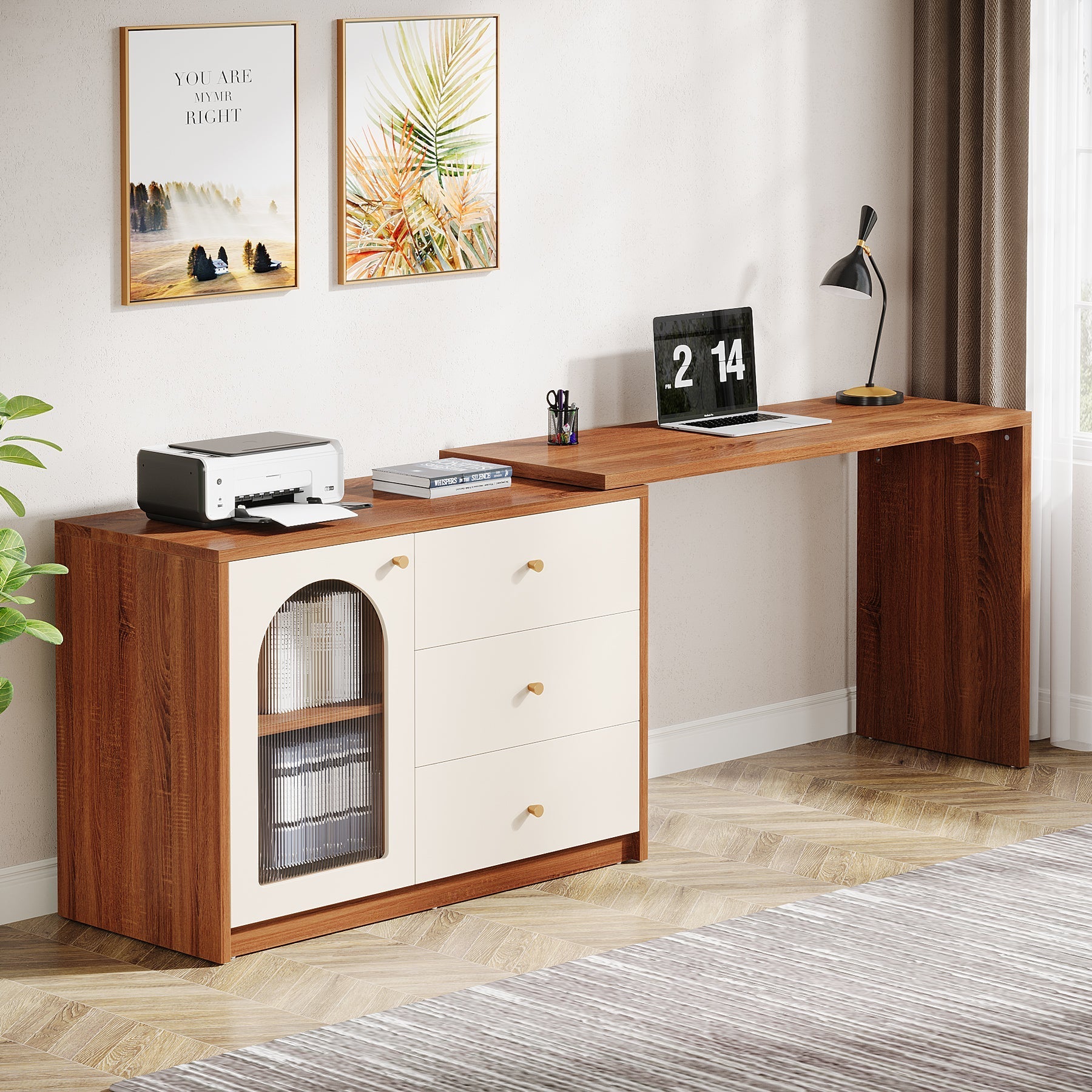 L - Shaped Computer Desk, Corner Office Desk with Reversible Storage Cabinet Tribesigns