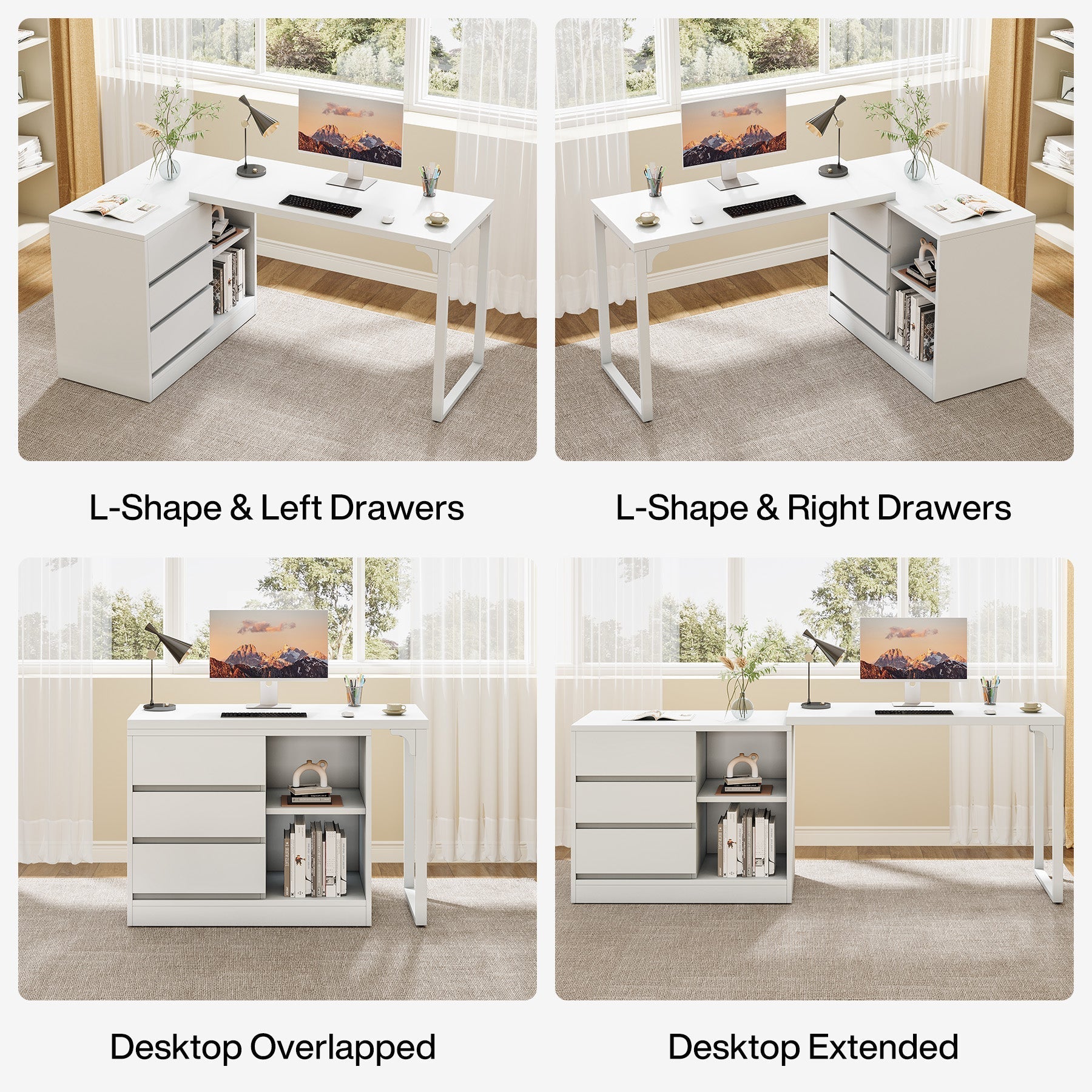 L - Shaped Computer Desk, Reversible Corner Desk With Drawer Cabinet Tribesigns
