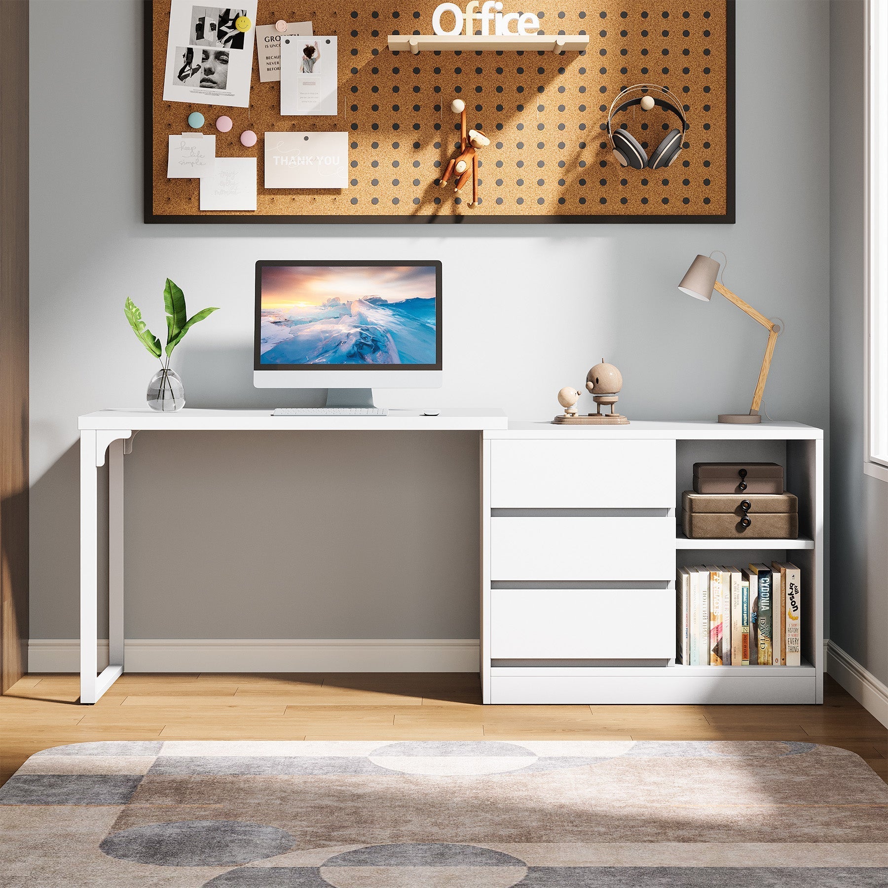 L - Shaped Computer Desk, Reversible Corner Desk With Drawer Cabinet Tribesigns