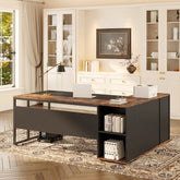 Large L - Shaped Desk, 71 inch Executive Desk with Shelves & Cabinet Tribesigns 3