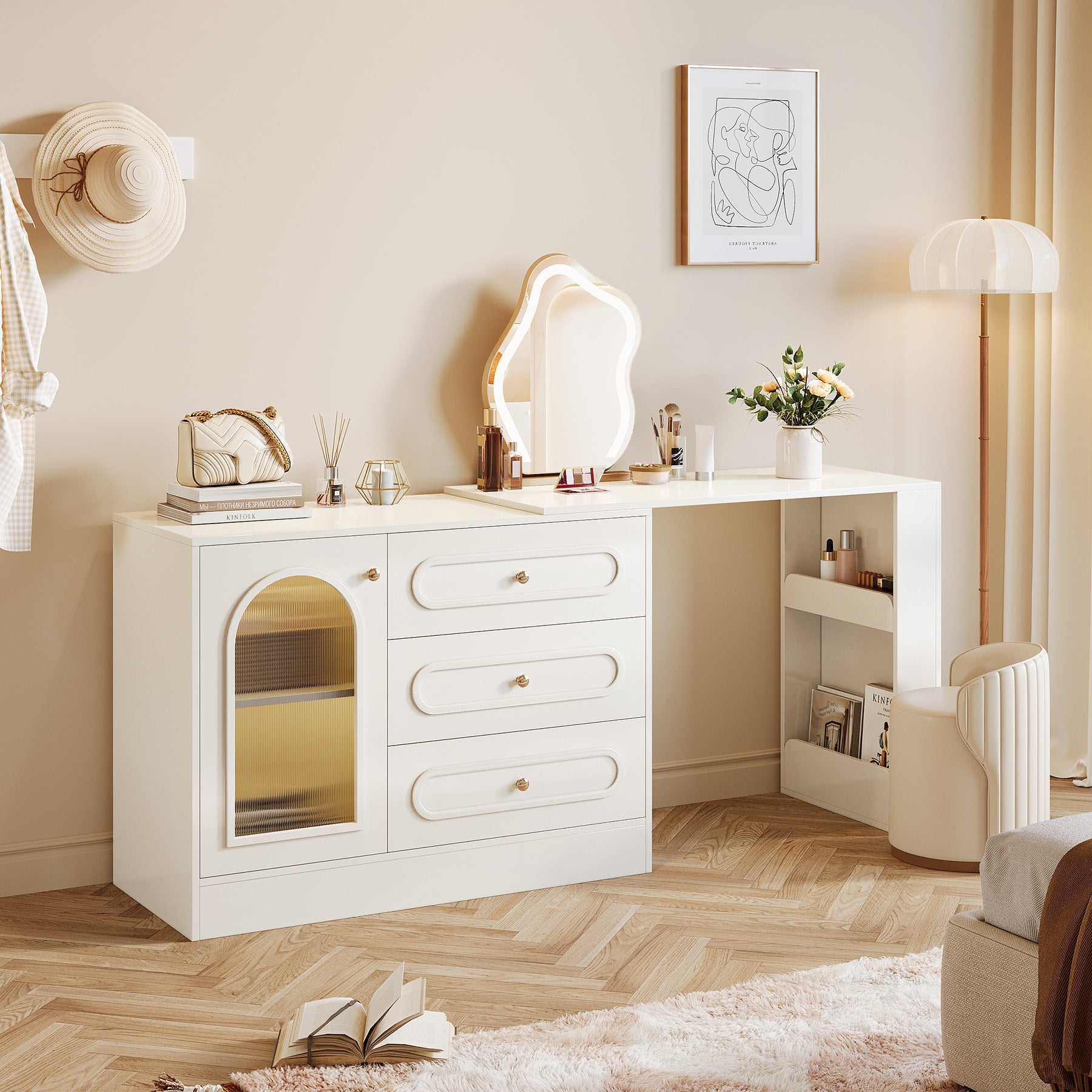 Makeup Desk, 360° Rotatable Vanity Desk with 3 Drawers(Without Mirror) Tribesigns