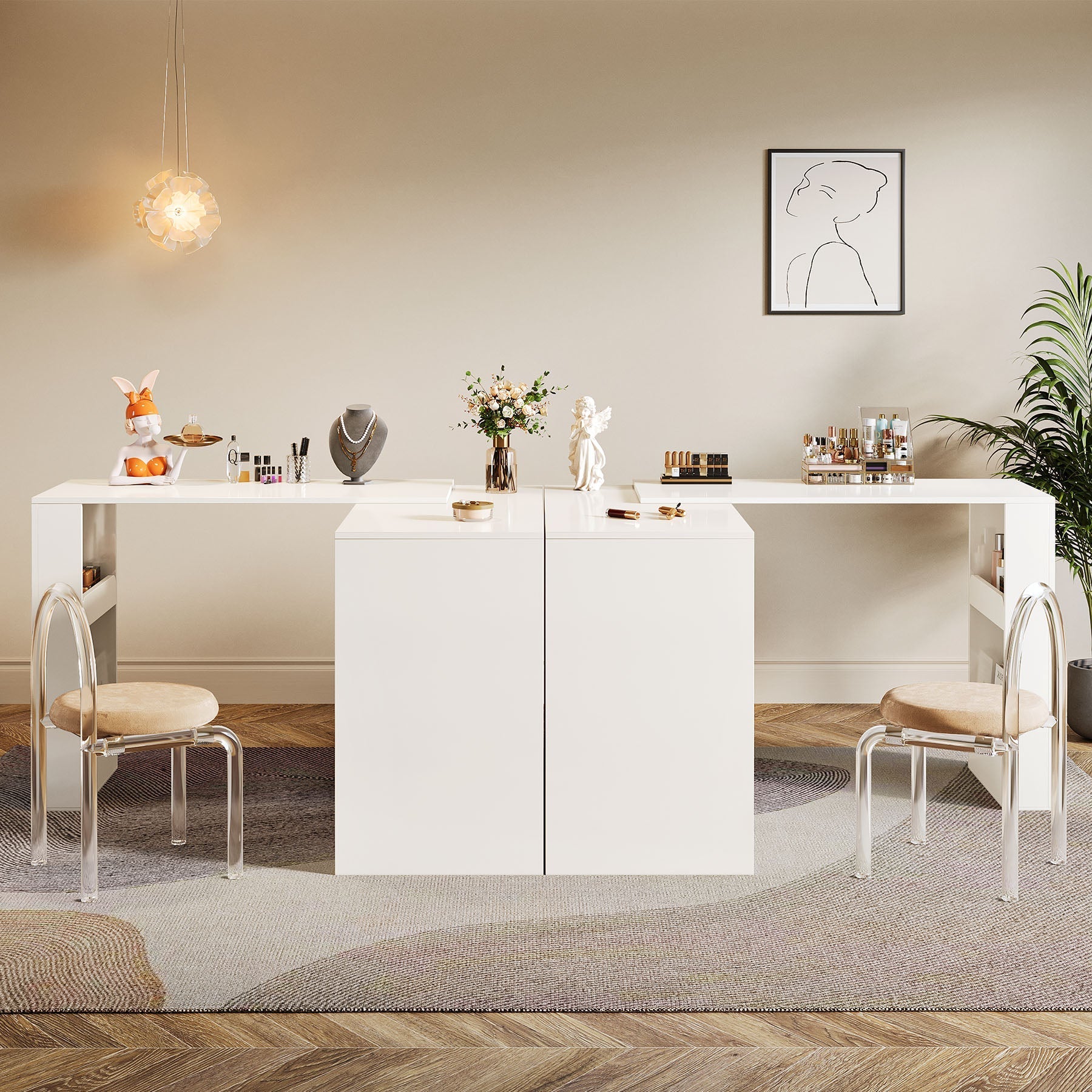 Makeup Desk, 360° Rotatable Vanity Desk with 3 Drawers(Without Mirror) Tribesigns