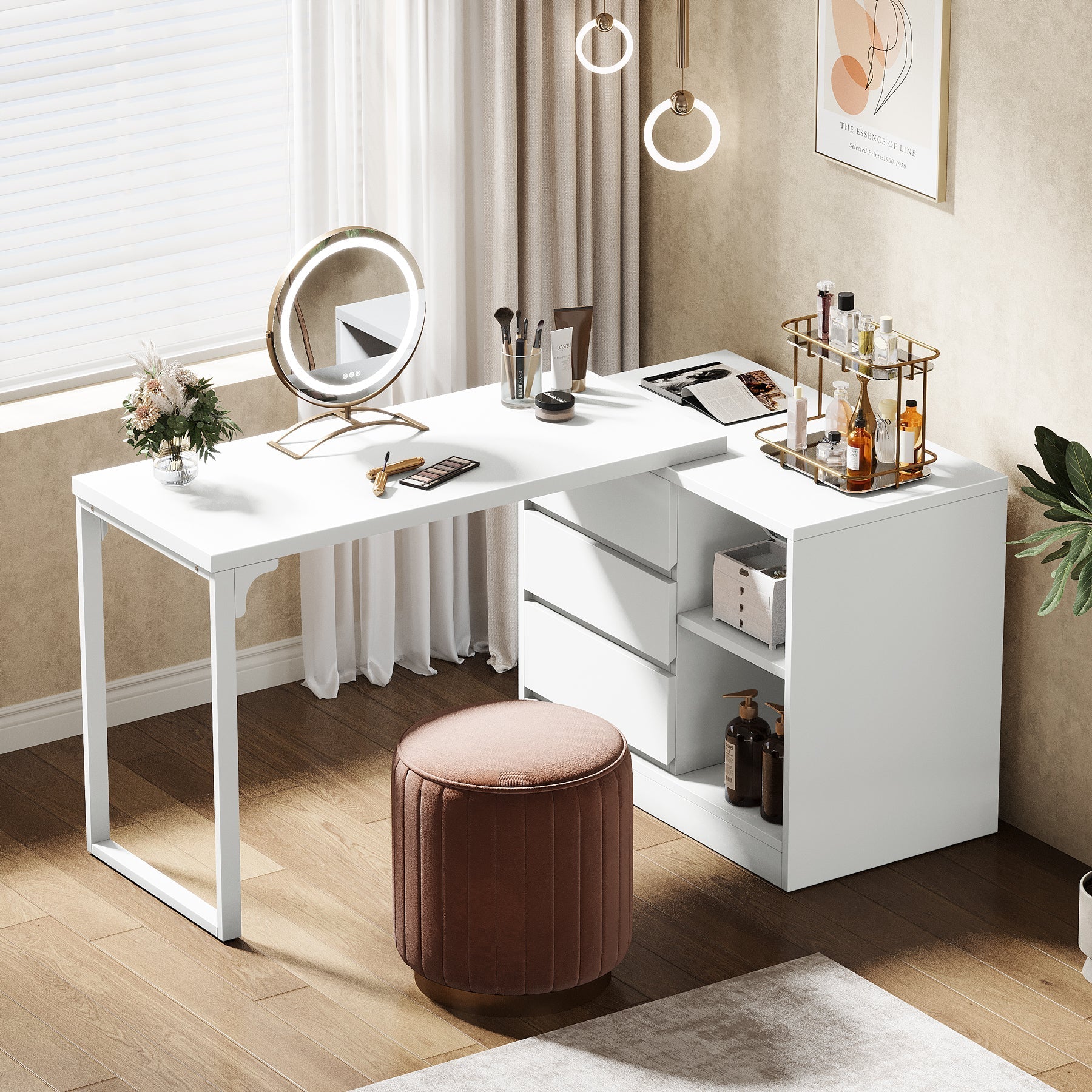 Makeup Vanity, Dressing Table With 3 Drawers And Storage Shelves Tribesigns