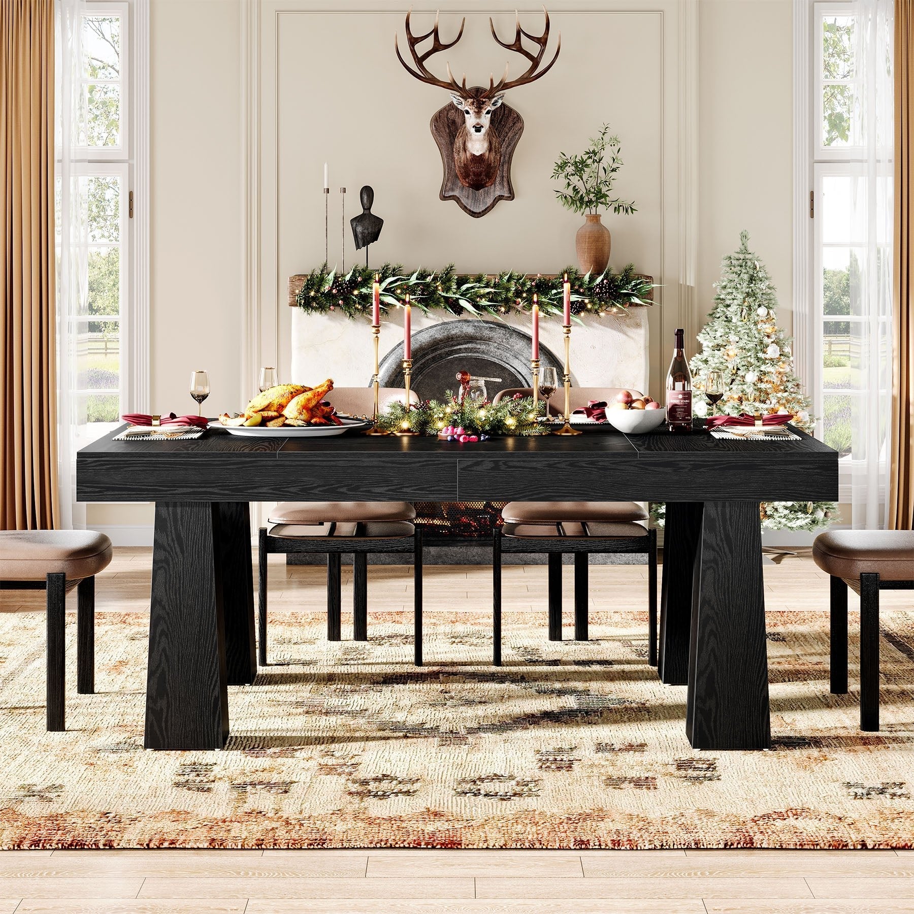 Modern Kitchen Table, 63" Dining Table Dinner Table for 4 - 6 Tribesigns