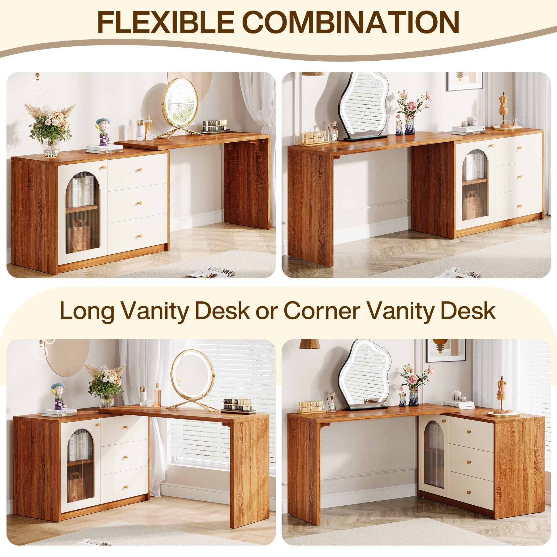 Modern Makeup Vanity, Dressing Table with 3 Drawers and Cabinet Tribesigns