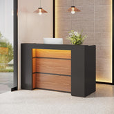 Modern Reception Desk, Large Counter Table Front Desk with LED Lights Tribesigns 3