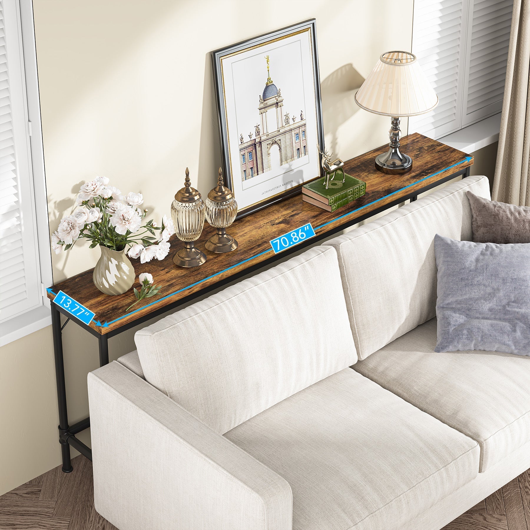 Narrow Console Table, 70.9" Extra Long Sofa Table Industrial Hallway Table Tribesigns