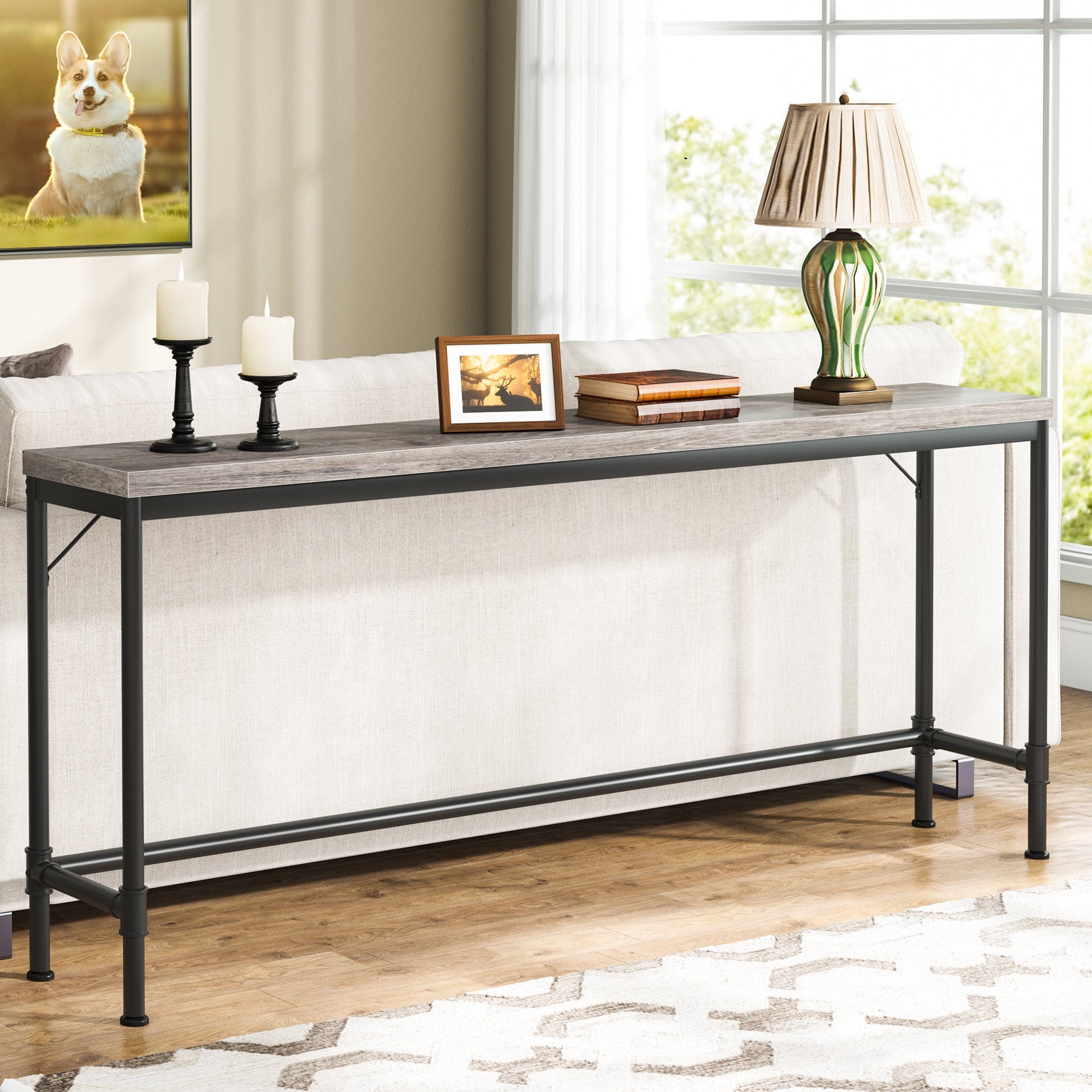 Narrow Console Table, 70.9" Extra Long Sofa Table Industrial Hallway Table Tribesigns