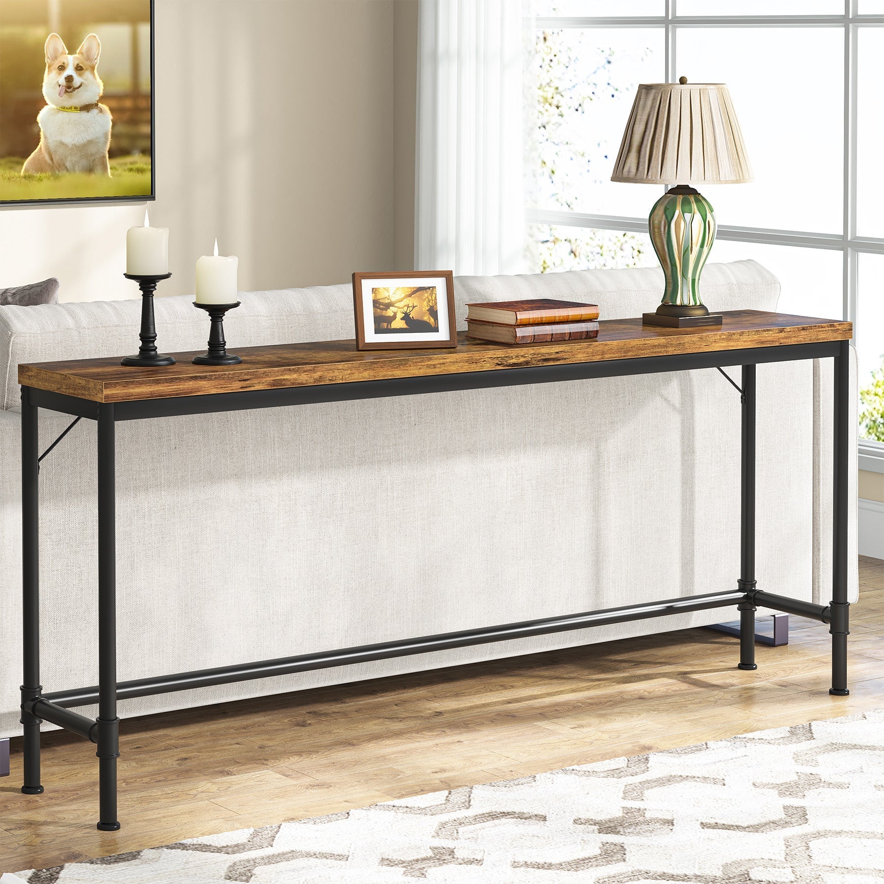 Narrow Console Table, 70.9" Extra Long Sofa Table Industrial Hallway Table Tribesigns