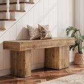 Solid Wood Bench, 47" Farmhouse Entryway Bench with Artistic Legs Tribesigns 3