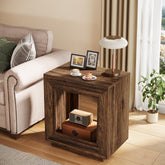 Solid Wood End Table, Square Side Table Nightstands with Storage Tribesigns 3