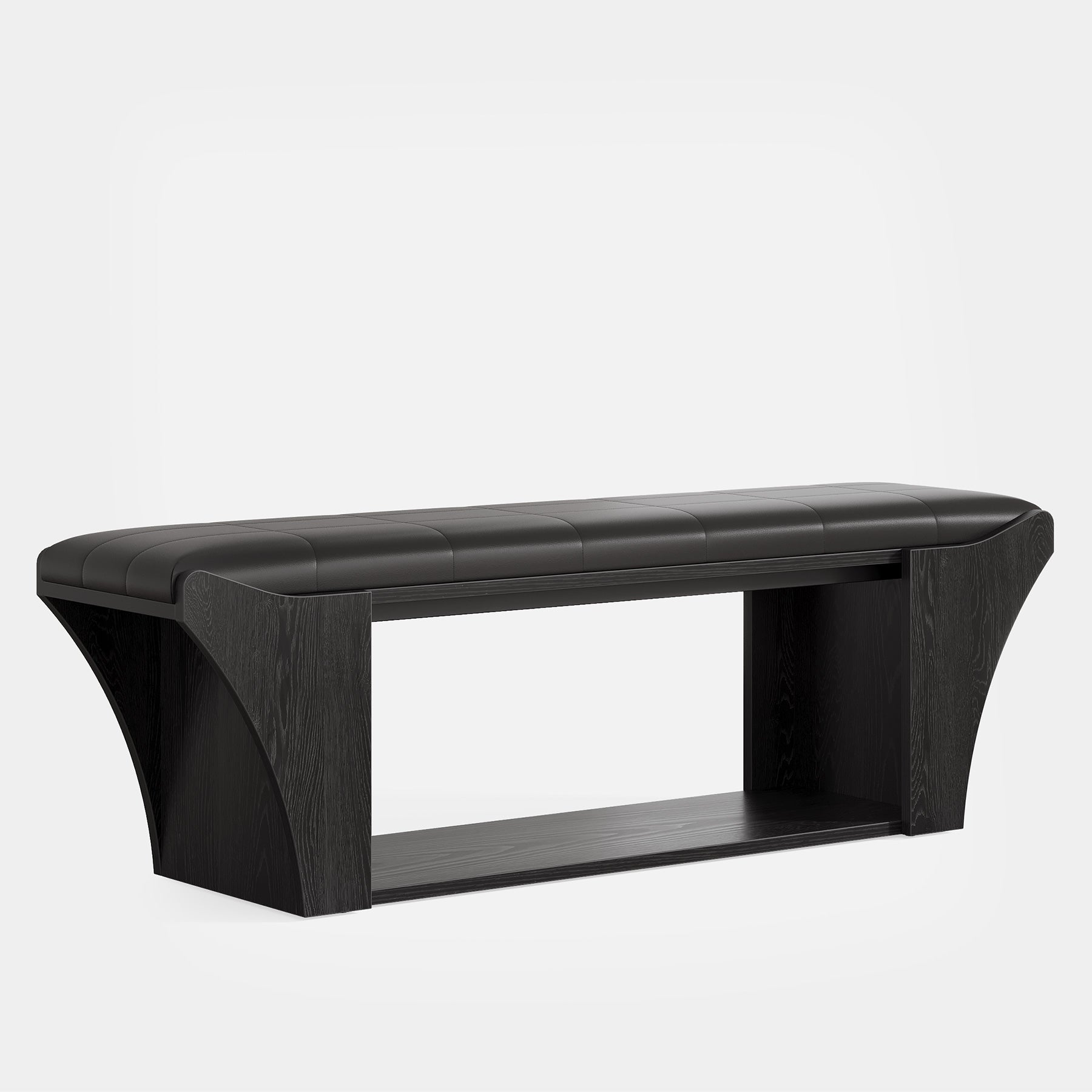 Upholstered Entryway Bench, 57" Shoe Storage Benches with Open Shelf Tribesigns