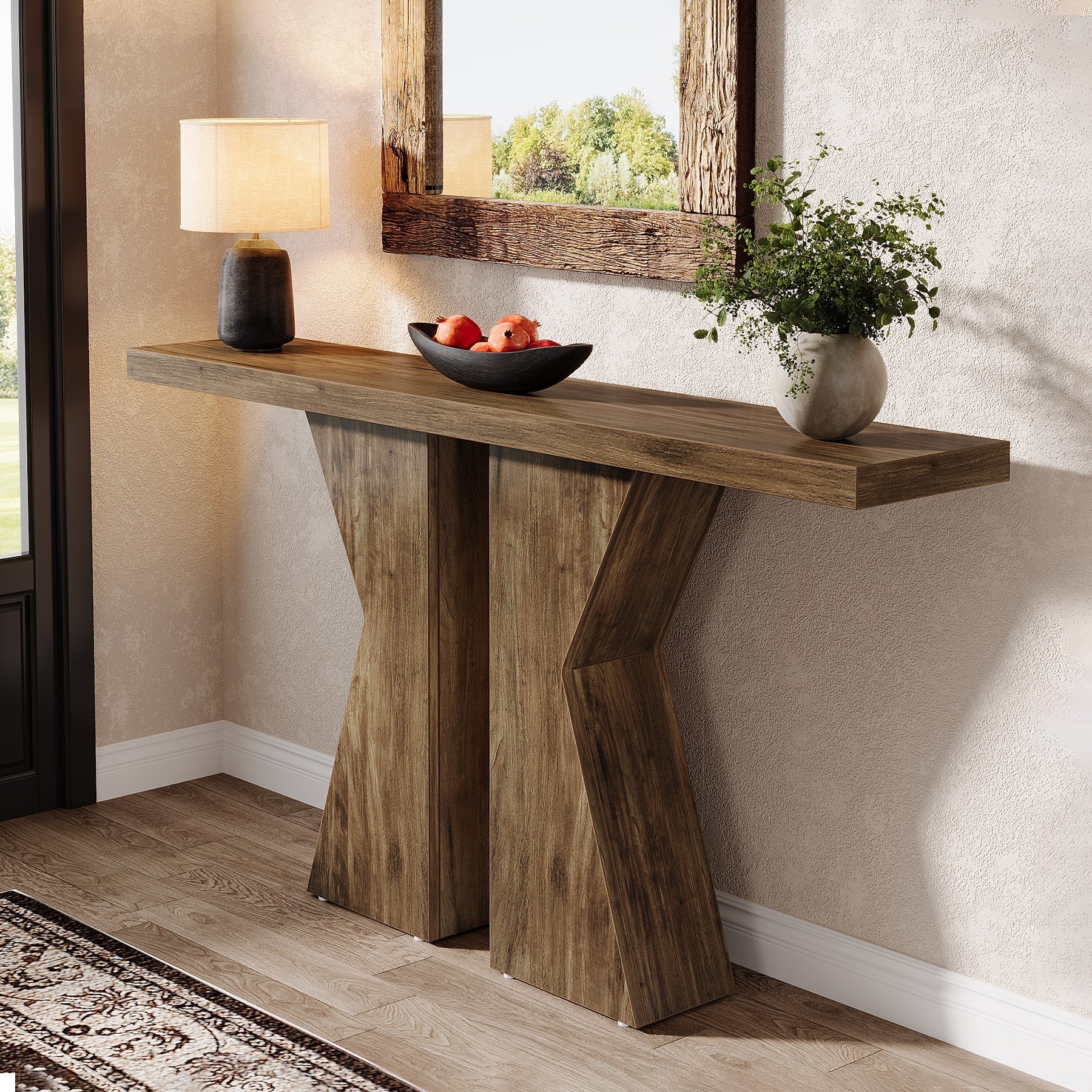 Wood Console Table, 55" Sofa Table Entryway Table with K - Shaped Frame Tribesigns